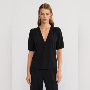 NOA NOA - Black V-Neck Blouse | 100% Viscose | Feminine Minimalist Top
